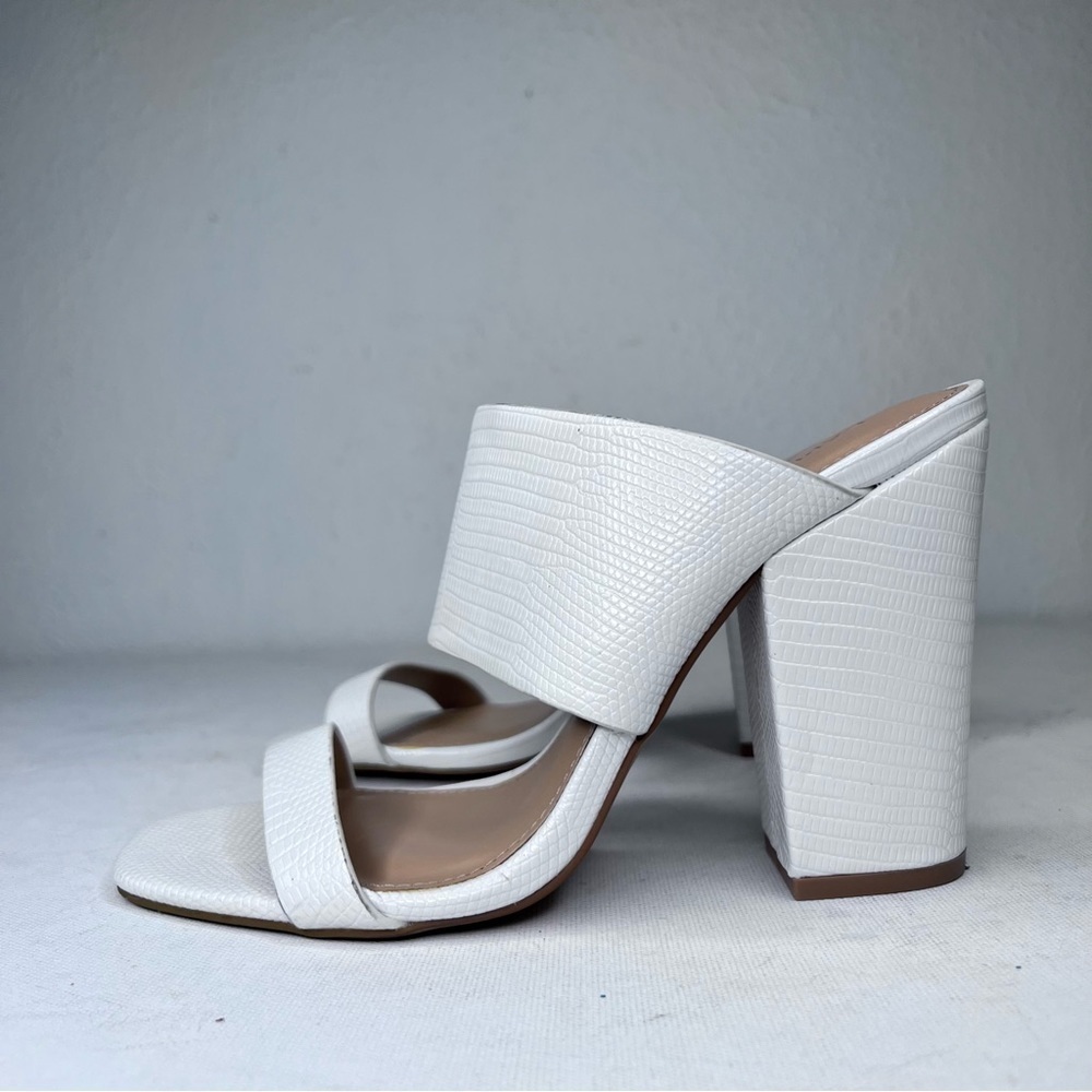 Express White Embossed Double Strap Block Heels - image 2
